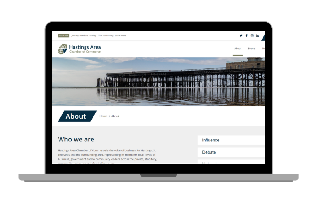 Hastings Chamber website on a laptop screen